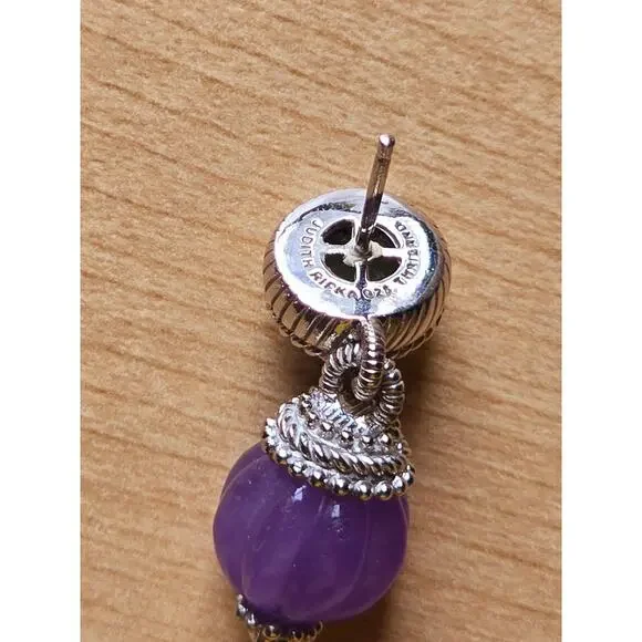 Judith Ripka Sterling Silver 925 Beaded Dangle Earrings Jade Purple Fine Jewelry